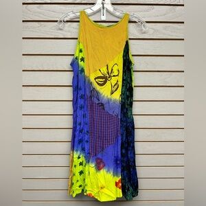 Sacred Threads Asymmetrical Floral Dress - Blue, Yellow, Green